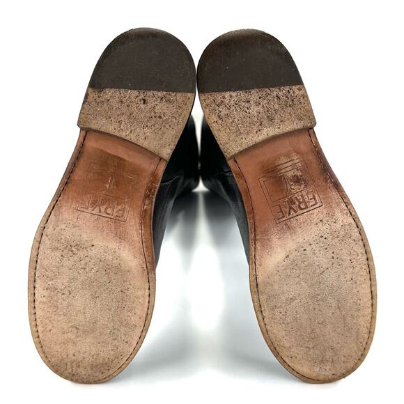 Frye Black Tall Boots Size 6.5 Leather Round Toe Low Block Heel Pull-On Style - Picture 7 of 15